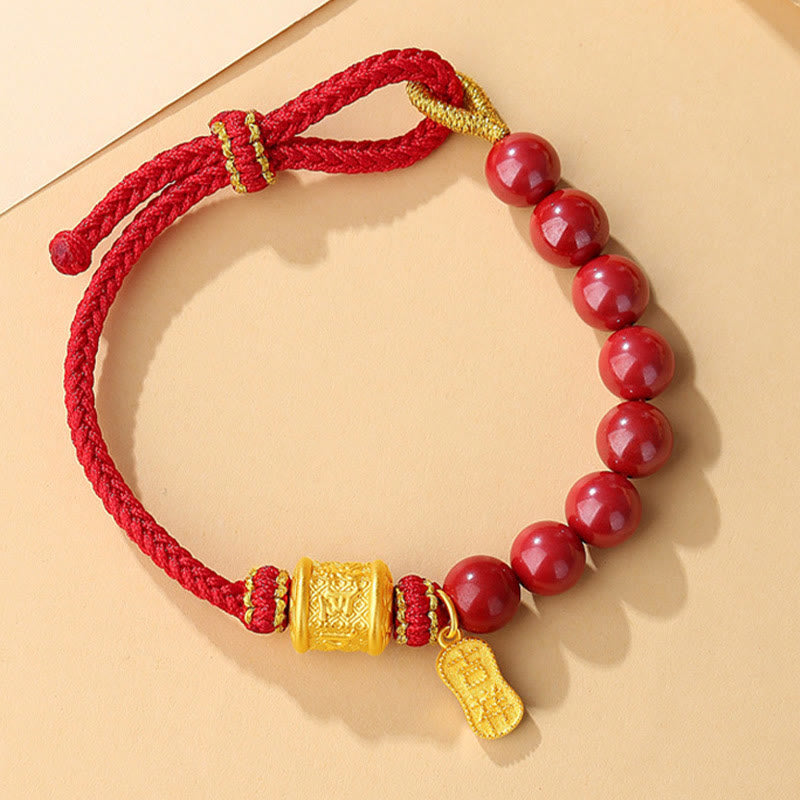 Nimara Ritual 999 Sterling Silver Six True Words Om Mani Padme Hum Cinnabar Blessing String Bracelet