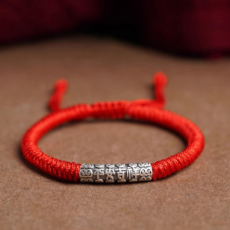 Nimara Ritual Handmade 999 Sterling Silver Peace and Good Fortune Om Mani Padme Hum Luck Rope Bracelet