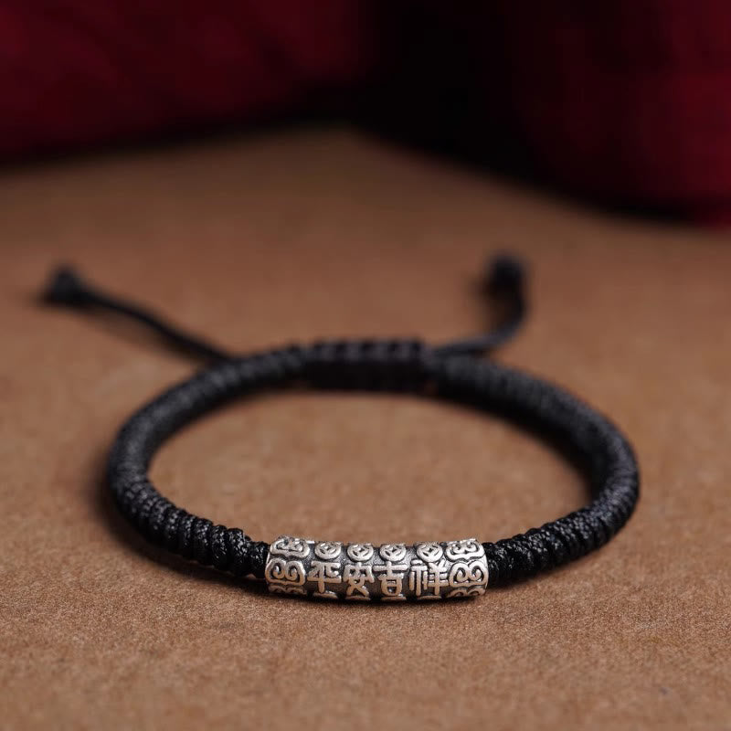 Nimara Ritual Handmade 999 Sterling Silver Peace and Good Fortune Om Mani Padme Hum Luck Rope Bracelet