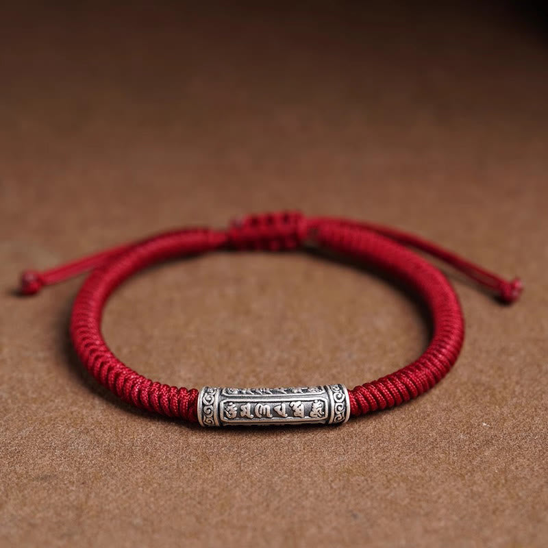 Nimara Ritual Handmade 999 Sterling Silver Peace and Good Fortune Om Mani Padme Hum Luck Rope Bracelet