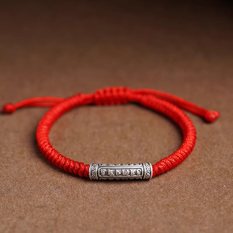 Nimara Ritual Handmade 999 Sterling Silver Peace and Good Fortune Om Mani Padme Hum Luck Rope Bracelet