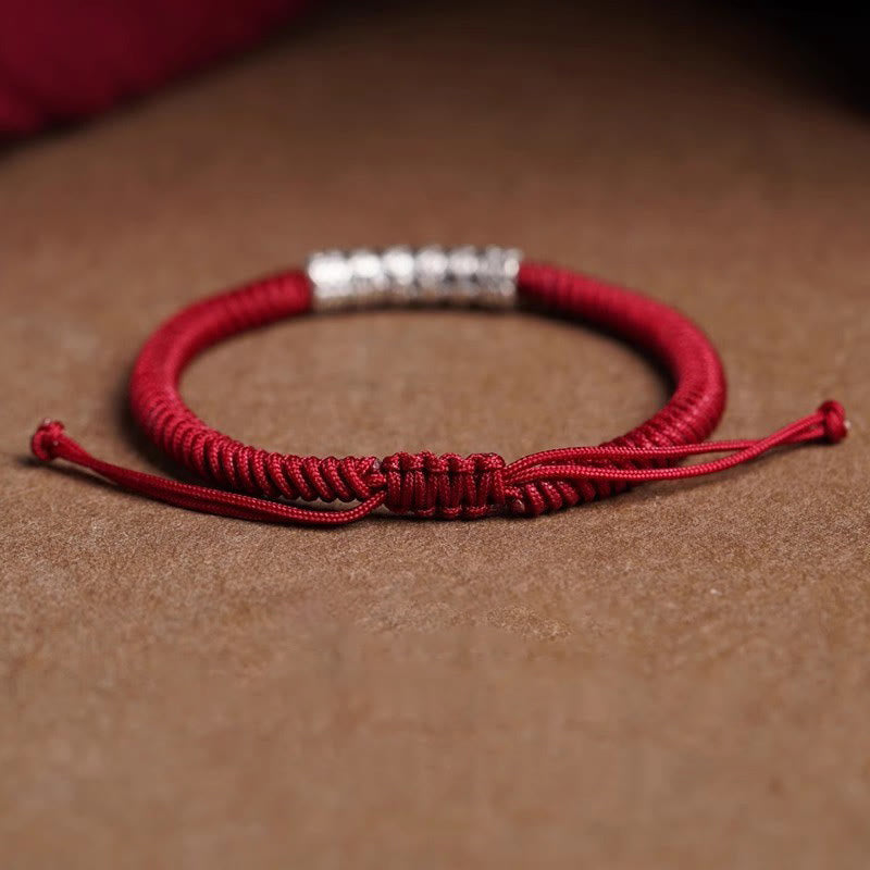 Nimara Ritual Handmade 999 Sterling Silver Peace and Good Fortune Om Mani Padme Hum Luck Rope Bracelet