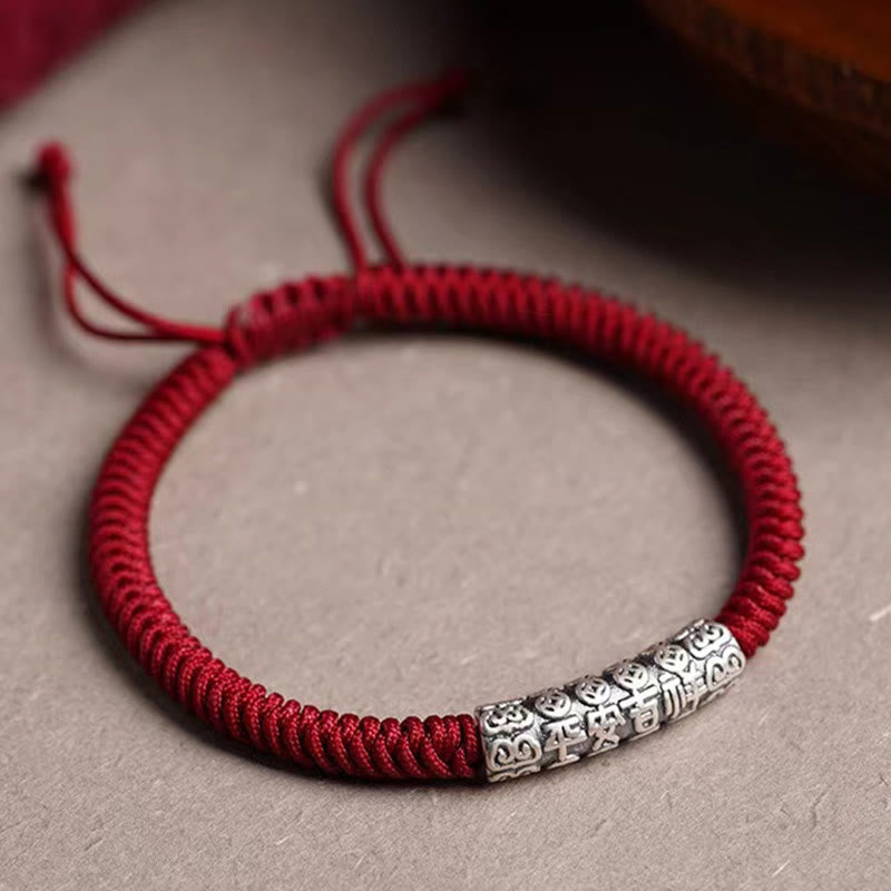 Nimara Ritual Handmade 999 Sterling Silver Peace and Good Fortune Om Mani Padme Hum Luck Rope Bracelet