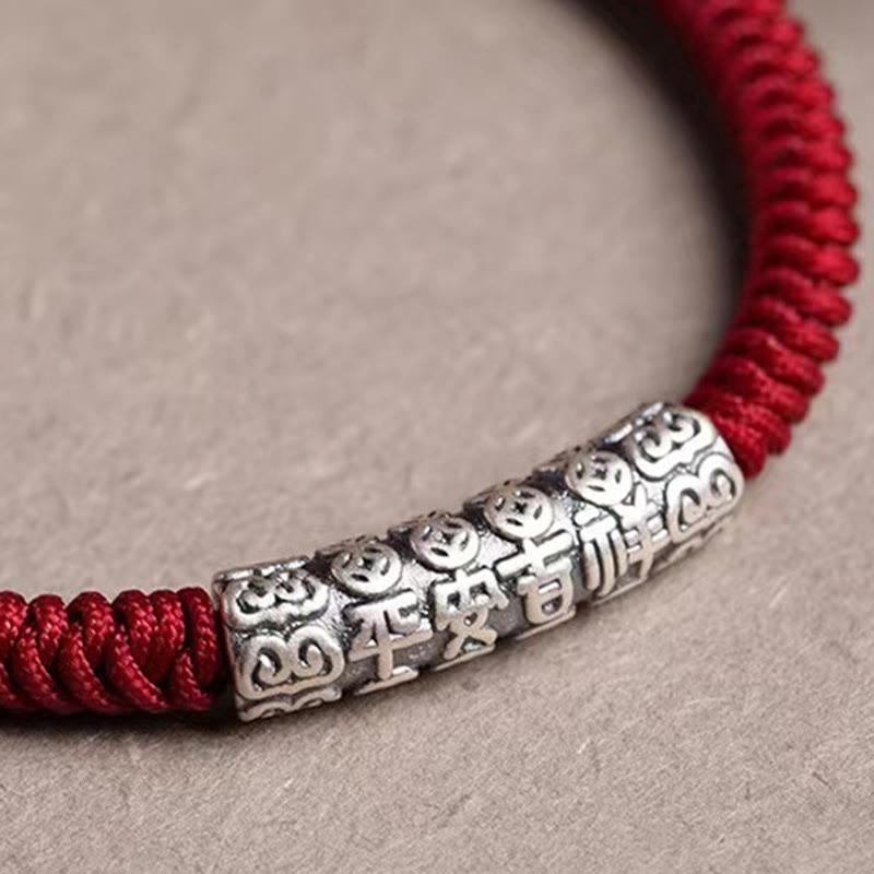 Nimara Ritual Handmade 999 Sterling Silver Peace and Good Fortune Om Mani Padme Hum Luck Rope Bracelet