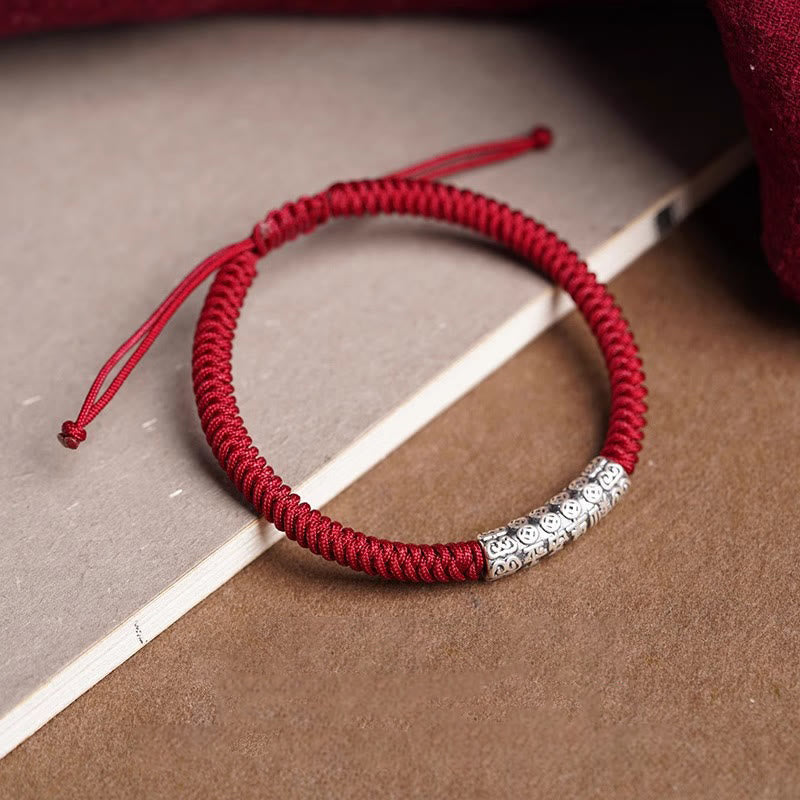 Nimara Ritual Handmade 999 Sterling Silver Peace and Good Fortune Om Mani Padme Hum Luck Rope Bracelet
