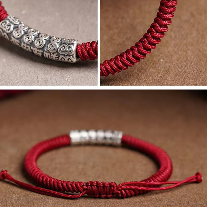 Nimara Ritual Handmade 999 Sterling Silver Peace and Good Fortune Om Mani Padme Hum Luck Rope Bracelet