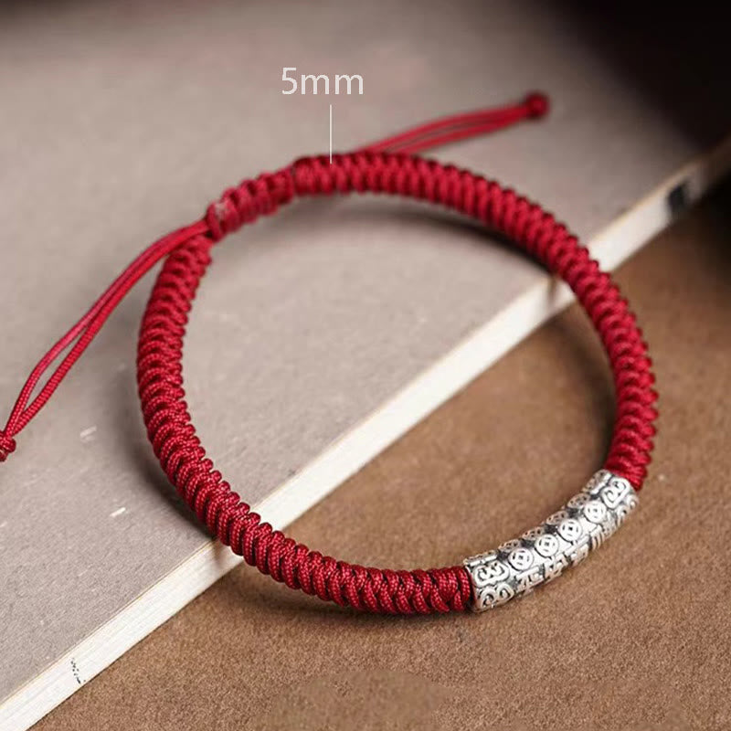 Nimara Ritual Handmade 999 Sterling Silver Peace and Good Fortune Om Mani Padme Hum Luck Rope Bracelet