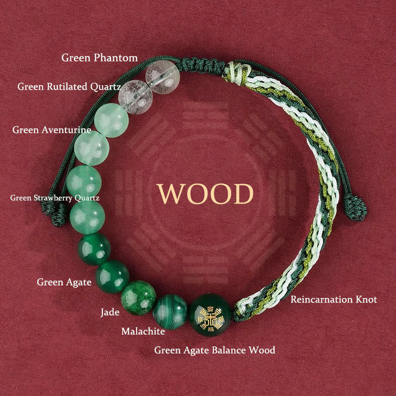 Nimara Ritual Five Elements Various Crystal Agate Wealth Reincarnation Knot Braid Bracelet