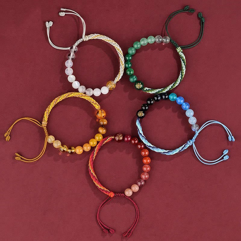 Nimara Ritual Five Elements Various Crystal Agate Wealth Reincarnation Knot Braid Bracelet