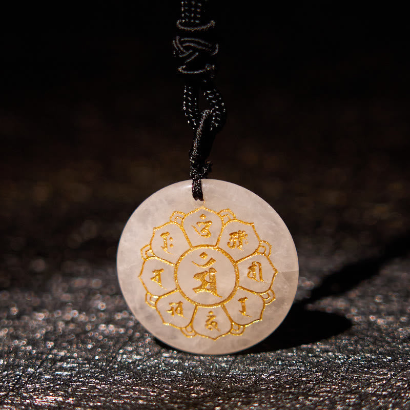 Nimara Ritual Om Mani Padme Hum Natural Various Crystal Black Obsidian Strength Necklace Pendant