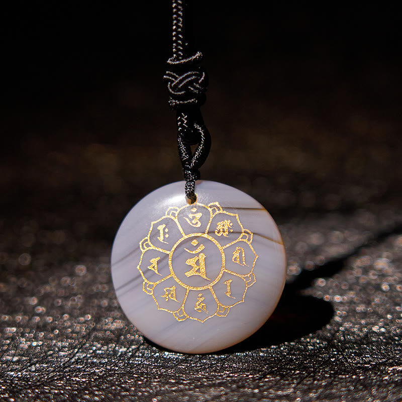 Nimara Ritual Om Mani Padme Hum Natural Various Crystal Black Obsidian Strength Necklace Pendant