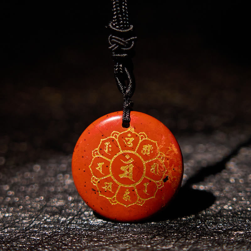 Nimara Ritual Om Mani Padme Hum Natural Various Crystal Black Obsidian Strength Necklace Pendant