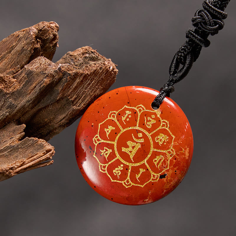 Nimara Ritual Om Mani Padme Hum Natural Various Crystal Black Obsidian Strength Necklace Pendant