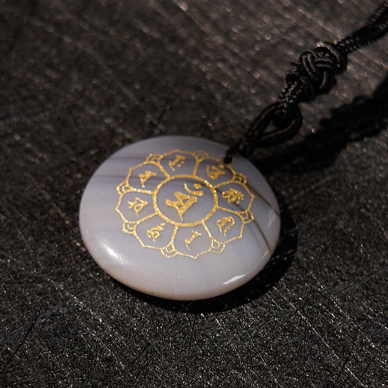 Nimara Ritual Om Mani Padme Hum Natural Various Crystal Black Obsidian Strength Necklace Pendant