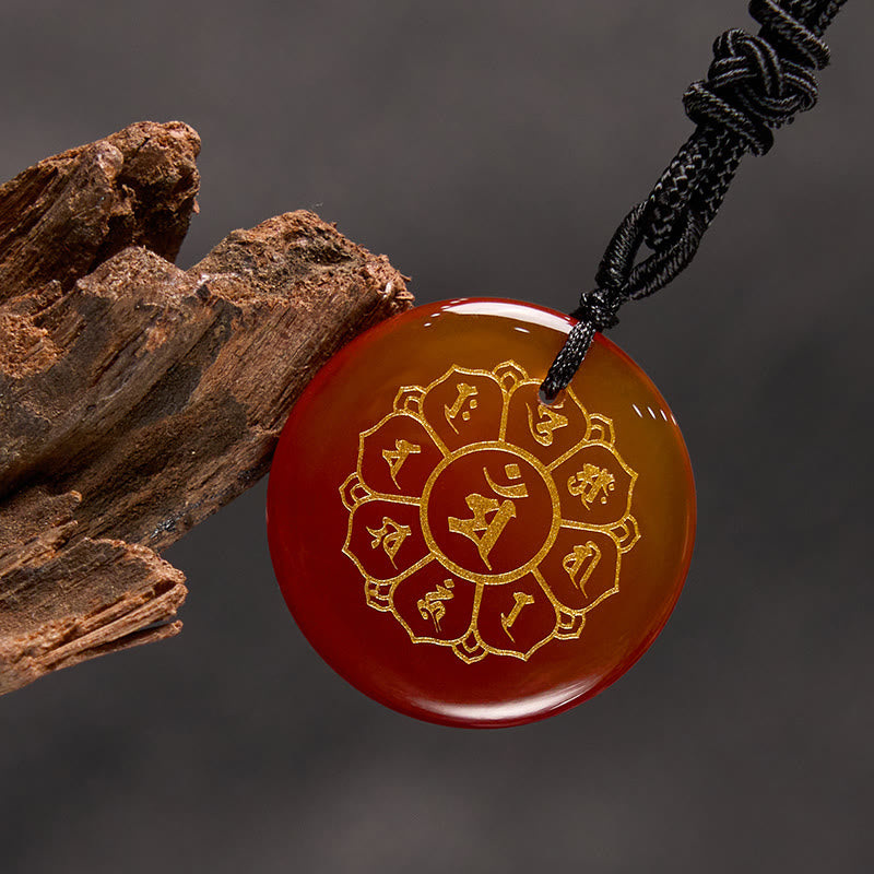 Nimara Ritual Om Mani Padme Hum Natural Various Crystal Black Obsidian Strength Necklace Pendant