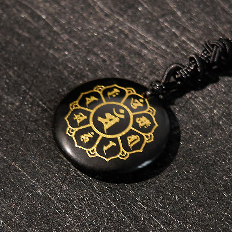 Nimara Ritual Om Mani Padme Hum Natural Various Crystal Black Obsidian Strength Necklace Pendant