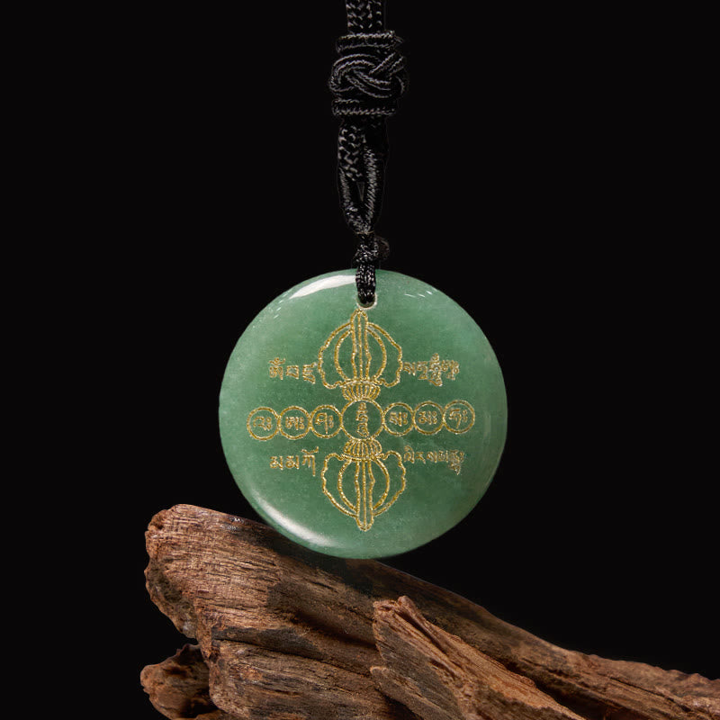 Nimara Ritual Vajra Dorje Sanskrit Pattern Natural Various Crystal Black Obsidian Fulfilment Necklace Pendant