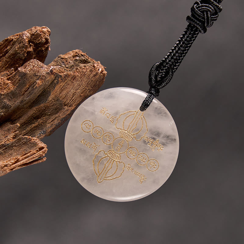 Nimara Ritual Vajra Dorje Sanskrit Pattern Natural Various Crystal Black Obsidian Fulfilment Necklace Pendant