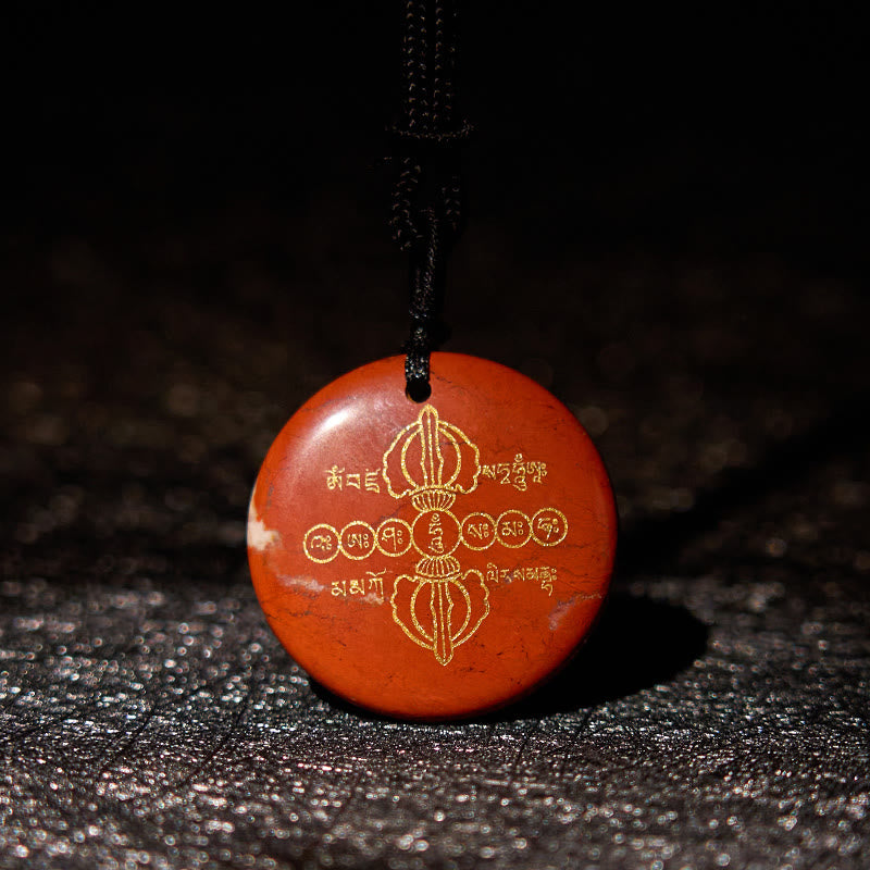 Nimara Ritual Vajra Dorje Sanskrit Pattern Natural Various Crystal Black Obsidian Fulfilment Necklace Pendant