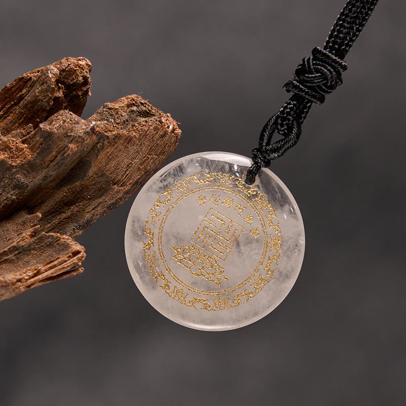 Nimara Ritual Swastika Lotus Pattern Natural Various Crystal Black Obsidian Purification Necklace Pendant