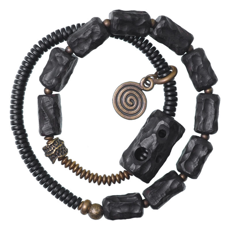 Nimara Ritual Ebony Wood Copper Brass Red Agate Peace Double Wrap Bracelet