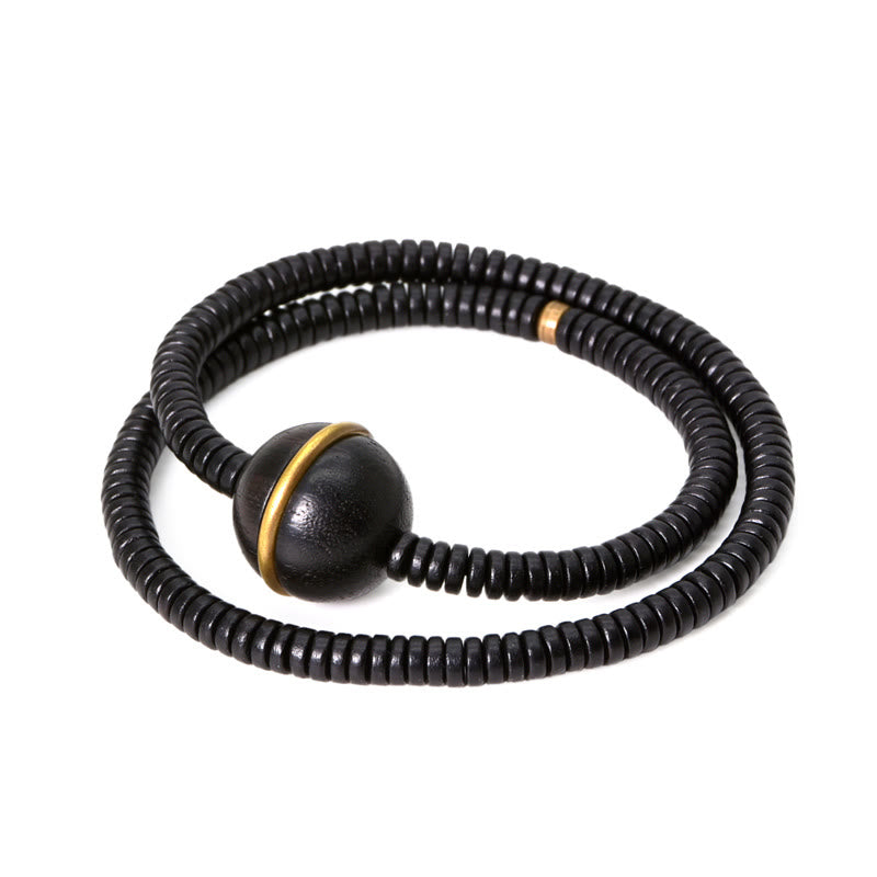 Nimara Ritual Ebony Wood Copper Brass Balance Ball Cuboid Double Wrap Bracelet Necklace