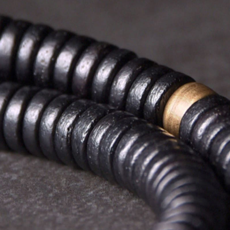 Nimara Ritual Ebony Wood Copper Brass Balance Ball Cuboid Double Wrap Bracelet Necklace