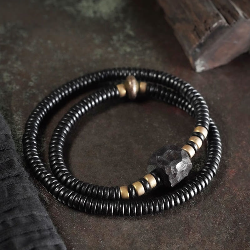 Nimara Ritual Ebony Wood Copper Brass Peace Double Wrap Bracelet