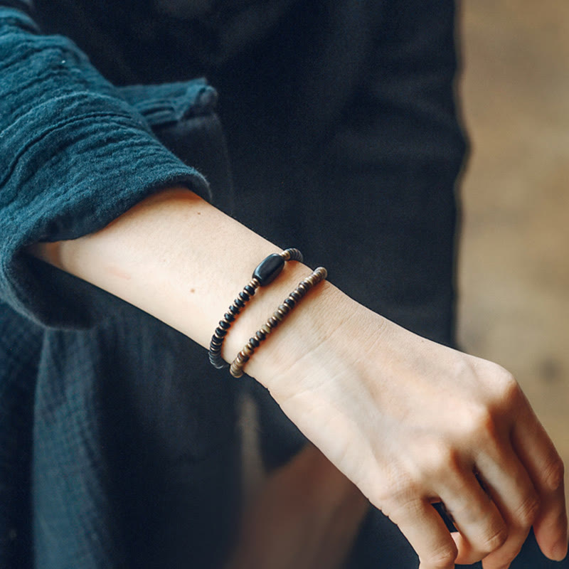 Nimara Ritual Ebony Wood Green Sandalwood Copper Brass Calm Double Wrap Bracelet