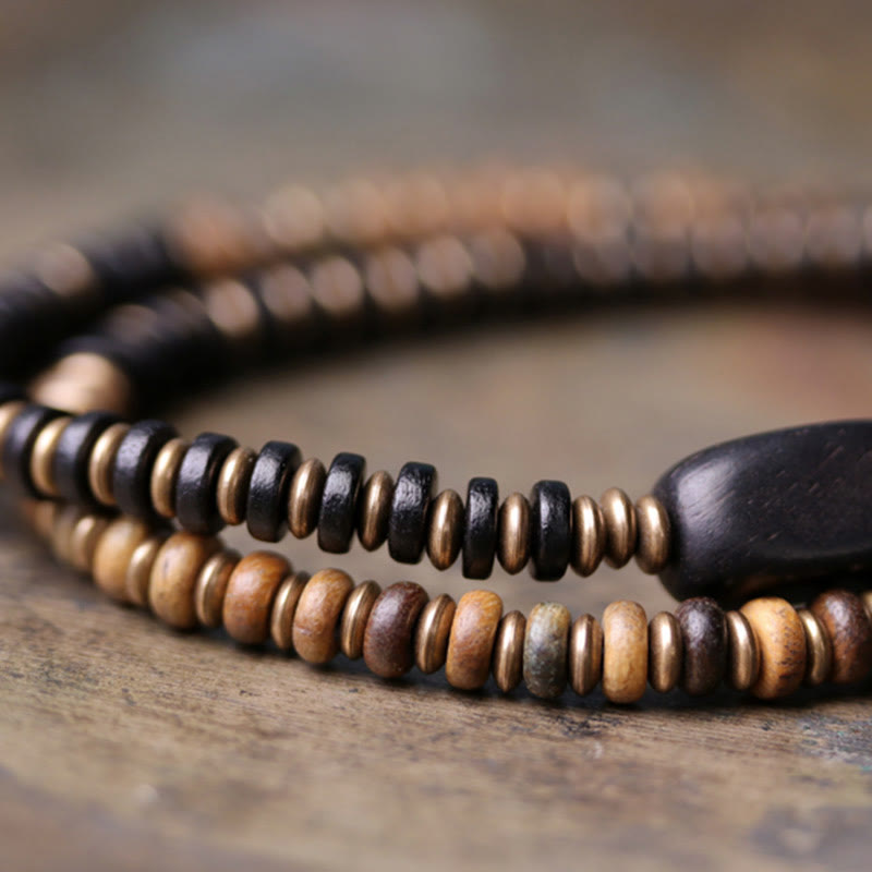 Nimara Ritual Ebony Wood Green Sandalwood Copper Brass Calm Double Wrap Bracelet