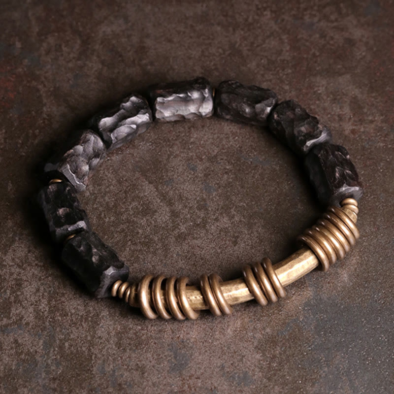 Nimara Ritual Ebony Wood Copper Brass Circular Ring Peace Bracelet