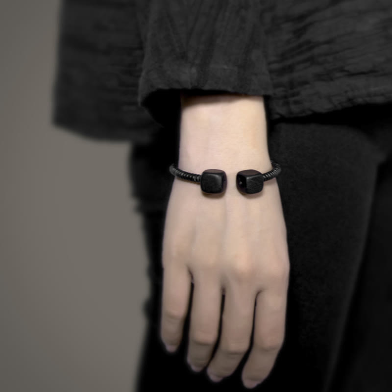 Nimara Ritual Ebony Wood Green Sandalwood Cube Balance Bracelet