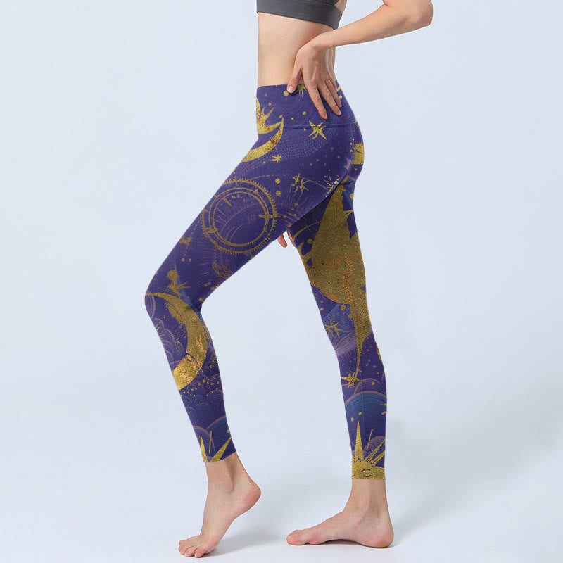 Nimara Ritual Moon Sun Stars Print Gym Leggings Women's Yoga Pants