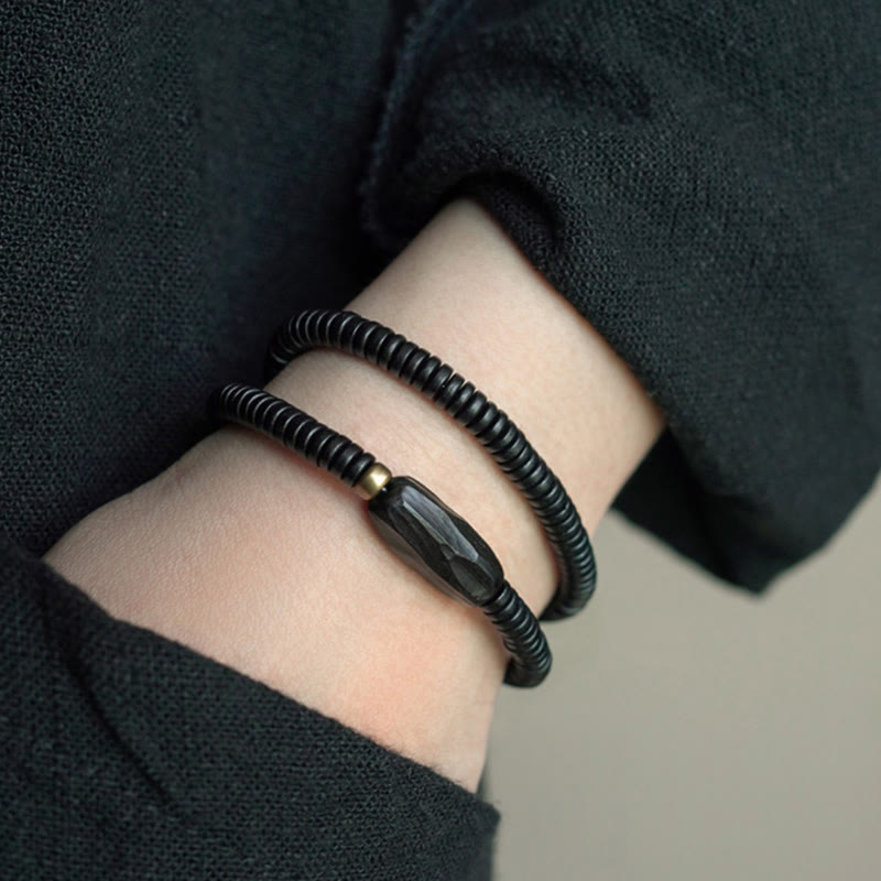 Nimara Ritual Ebony Wood Copper Brass Balance Triple Wrap Bracelet