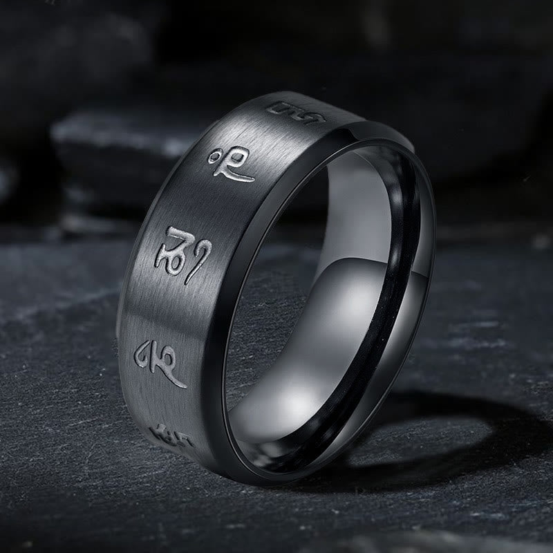 Nimara Ritual Black Jambhala Mantra Titanium Steel Balance Ring