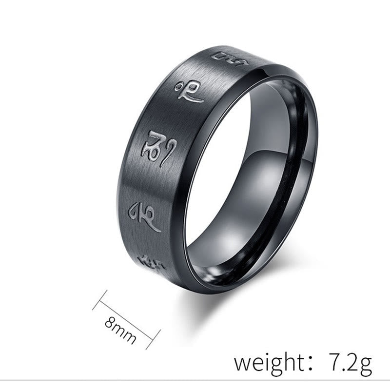 Nimara Ritual Black Jambhala Mantra Titanium Steel Balance Ring