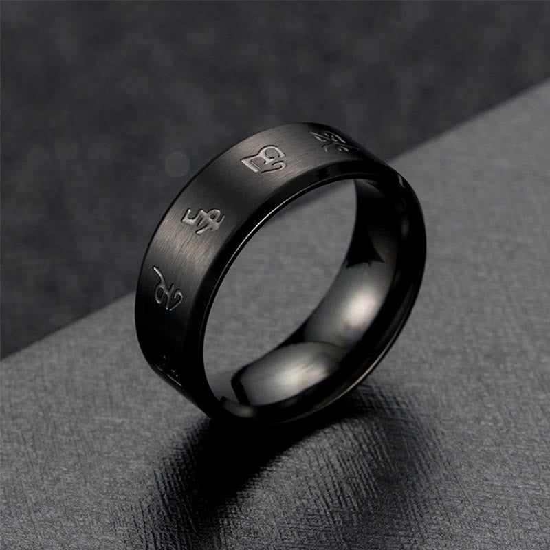 Nimara Ritual Black Jambhala Mantra Titanium Steel Balance Ring