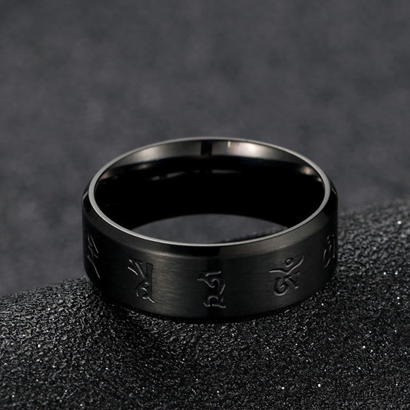 Nimara Ritual Black Jambhala Mantra Titanium Steel Balance Ring