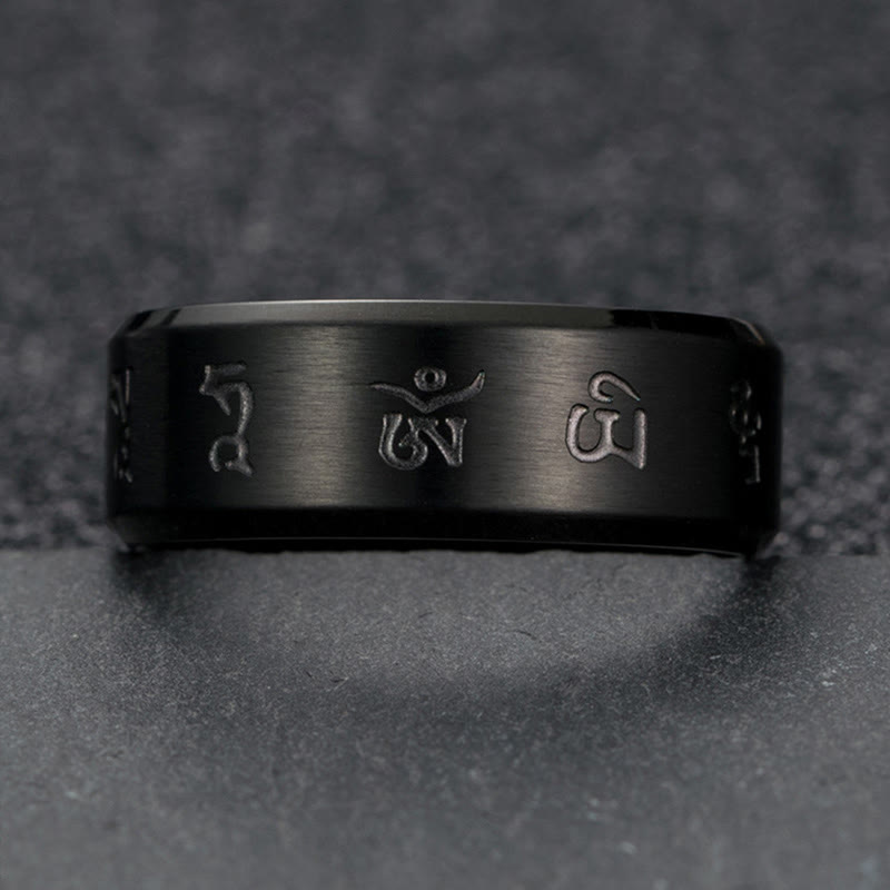 Nimara Ritual Black Jambhala Mantra Titanium Steel Balance Ring