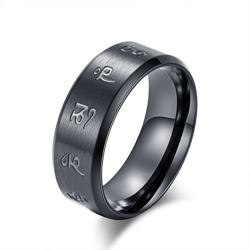 Nimara Ritual Black Jambhala Mantra Titanium Steel Balance Ring