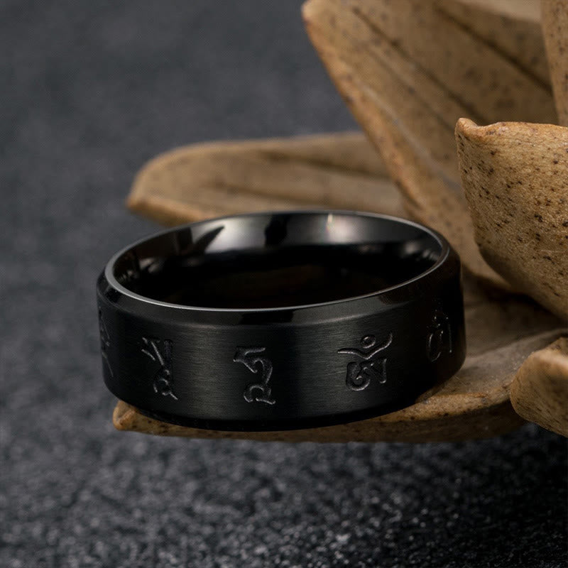 Nimara Ritual Black Jambhala Mantra Titanium Steel Balance Ring
