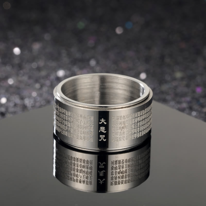 Nimara Ritual Great Compassion Mantra Carved Titanium Steel Strengthen Rotatable Ring