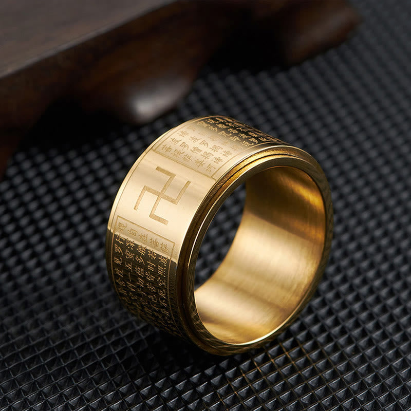 Nimara Ritual Heart Sutra Swastika Titanium Steel Luck Rotatable Ring