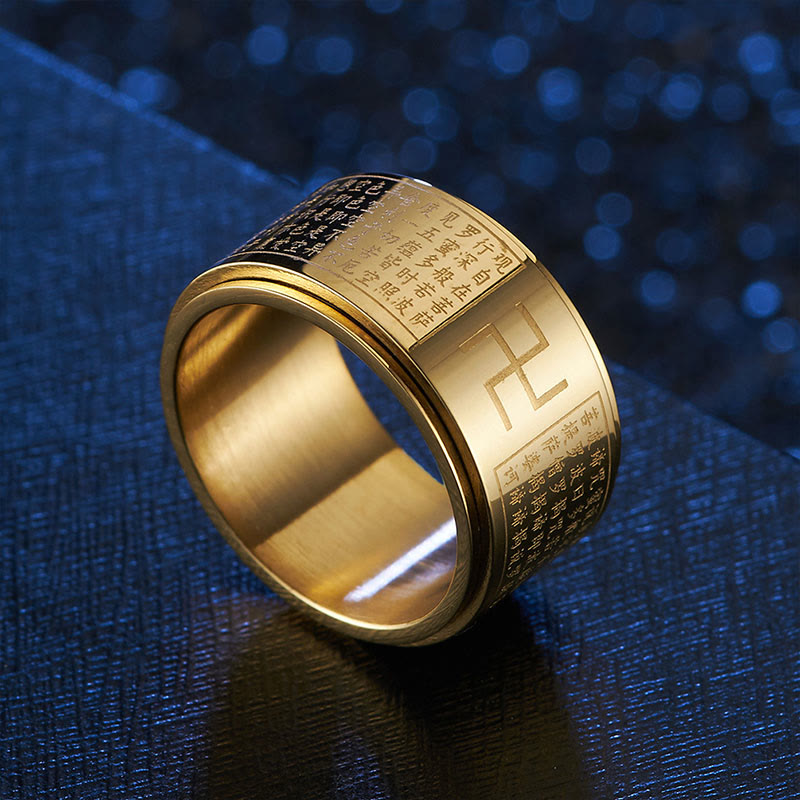 Nimara Ritual Heart Sutra Swastika Titanium Steel Luck Rotatable Ring