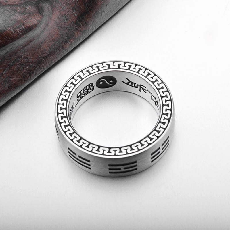 Nimara Ritual Bagua Yin Yang Taoist Nine-Character Mantra Titanium Steel Harmony Ring