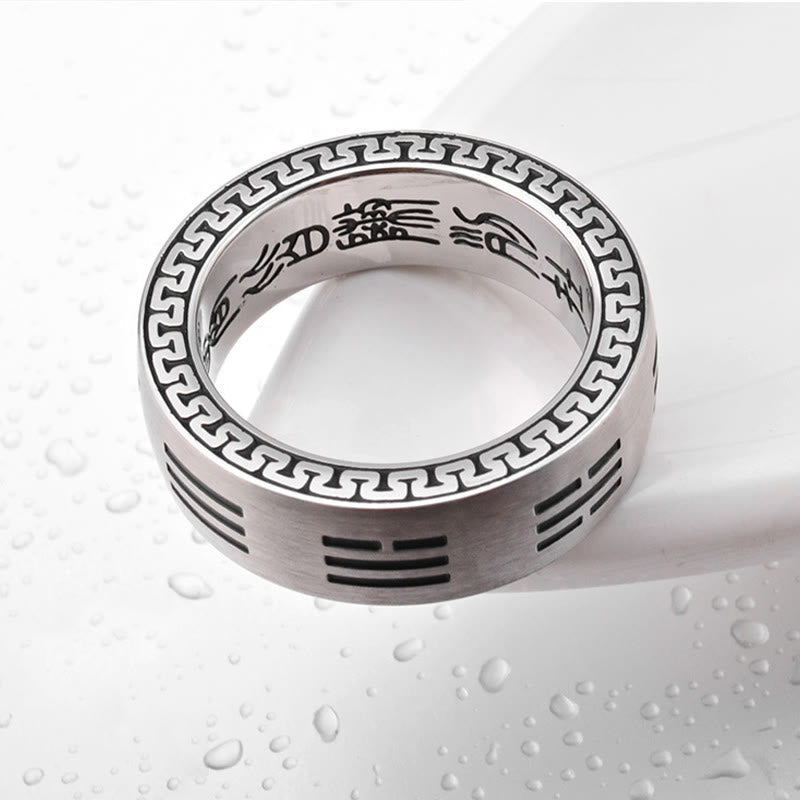 Nimara Ritual Bagua Yin Yang Taoist Nine-Character Mantra Titanium Steel Harmony Ring
