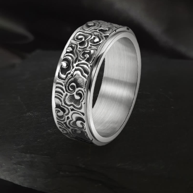 Nimara Ritual Auspicious Clouds Pattern Carved Titanium Steel Balance Rotatable Ring