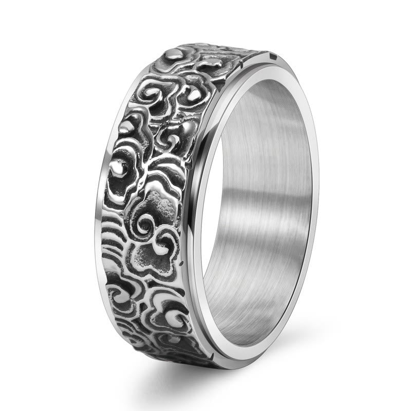 Nimara Ritual Auspicious Clouds Pattern Carved Titanium Steel Balance Rotatable Ring