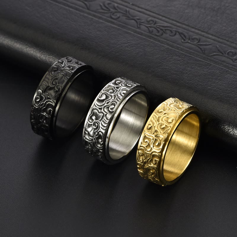Nimara Ritual Auspicious Clouds Pattern Carved Titanium Steel Balance Rotatable Ring