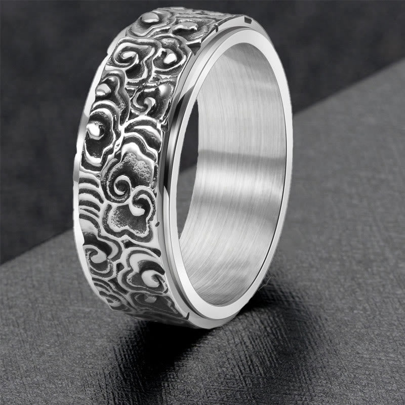 Nimara Ritual Auspicious Clouds Pattern Carved Titanium Steel Balance Rotatable Ring